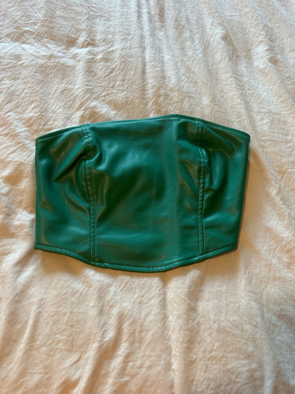 Kendall & Kylie Emerald Green Faux Leather Strapless Corset Top